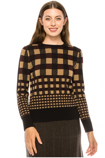 Checkered Sweater Modest Women Clothing Yal New York